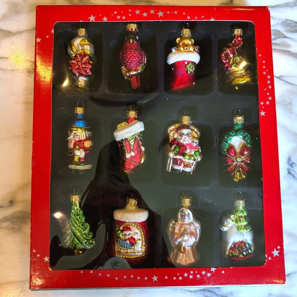 Macy's Holiday Lane Colorful Glass Ornaments Mini Molds Figures Set of 12